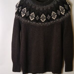 Chaps Black and White Crewneck Sweater